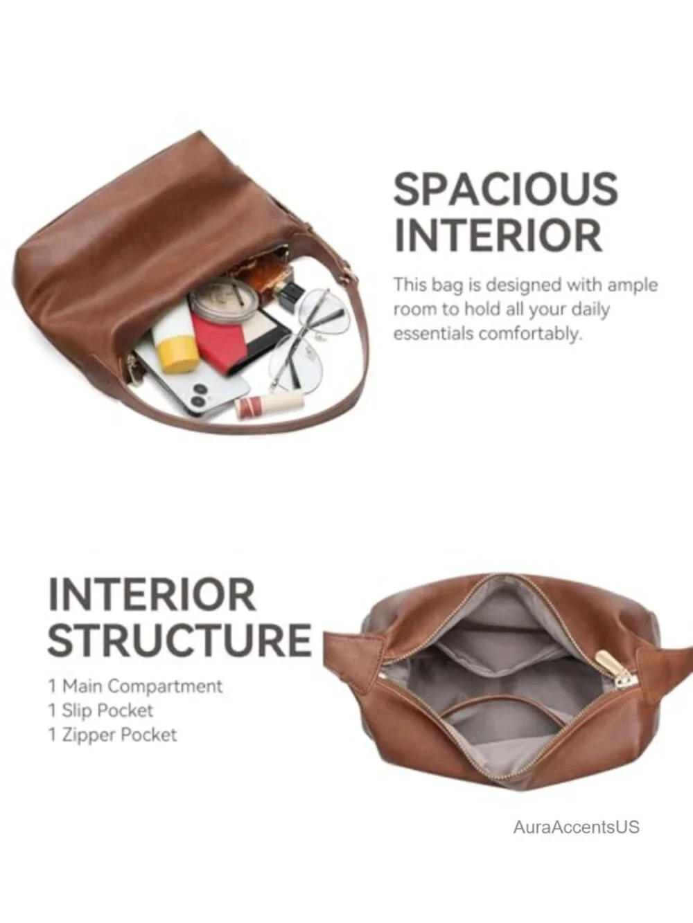Faux Leather Hobo Handbag with Adjustable Crossbody Strap, Large Capacity Tote